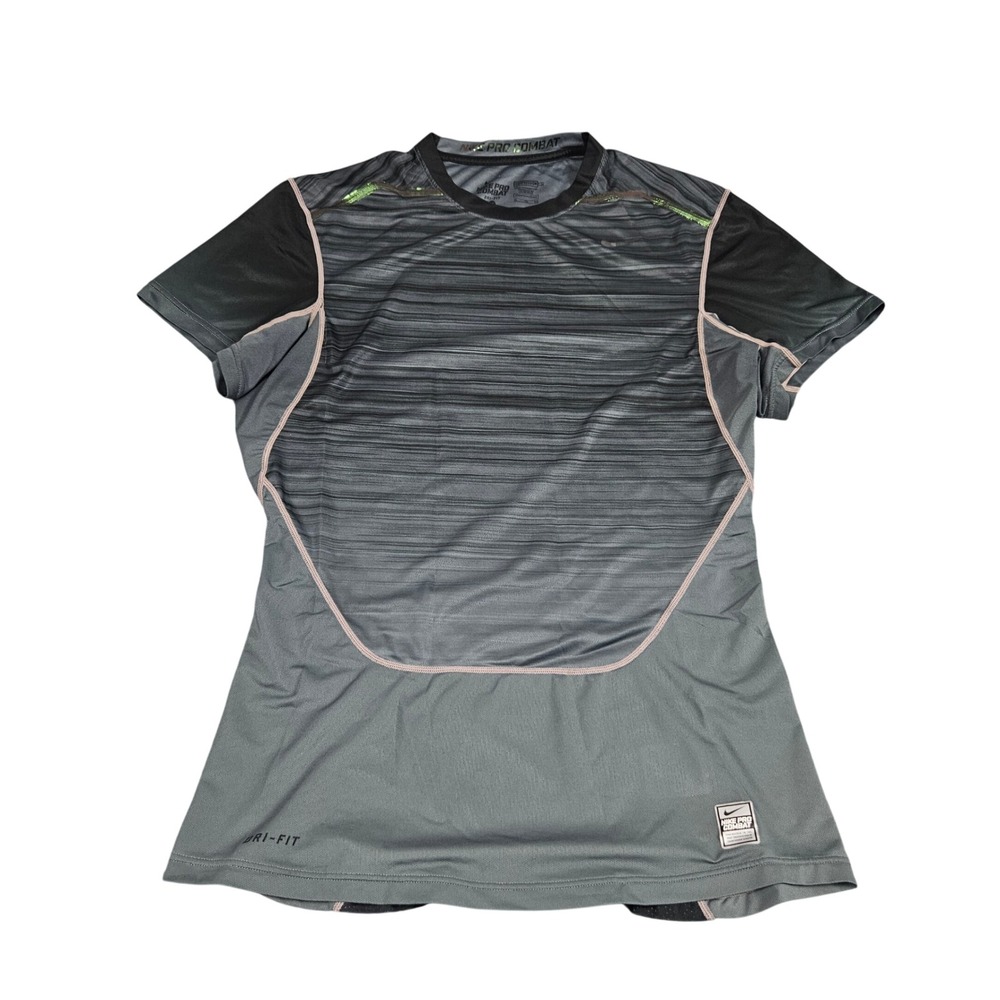 Nike Pro Combat Compression Shirt XL Gray Black Mesh Dri Fit‎ Athletic Running